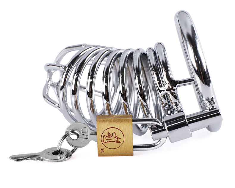 Red Chrome Male Chastity Belt Device – Secure Metal Lock & Bird Cage Design, Multiple Ring Sizes