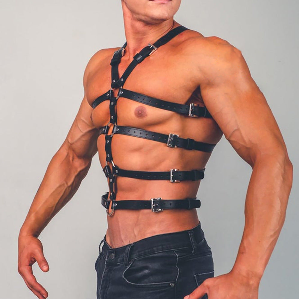 Men's PU Leather Arm and Shoulder Strap Costume – Performance Wear for Intimate Play