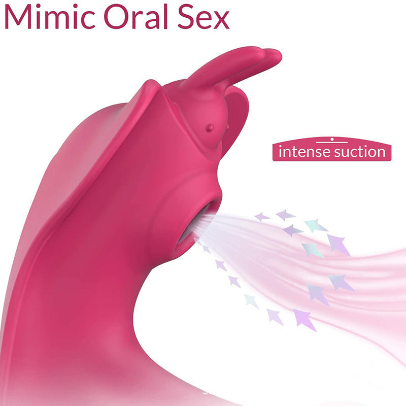 Experience the thrill of simulation with this pink vibrator designed to mimic oral sex, featuring a prominent tip for intense suction. Highlighted with flowing, starry graphics, this image captures the essence of dynamic and powerful stimulation aimed at delivering peak sensual pleasure.