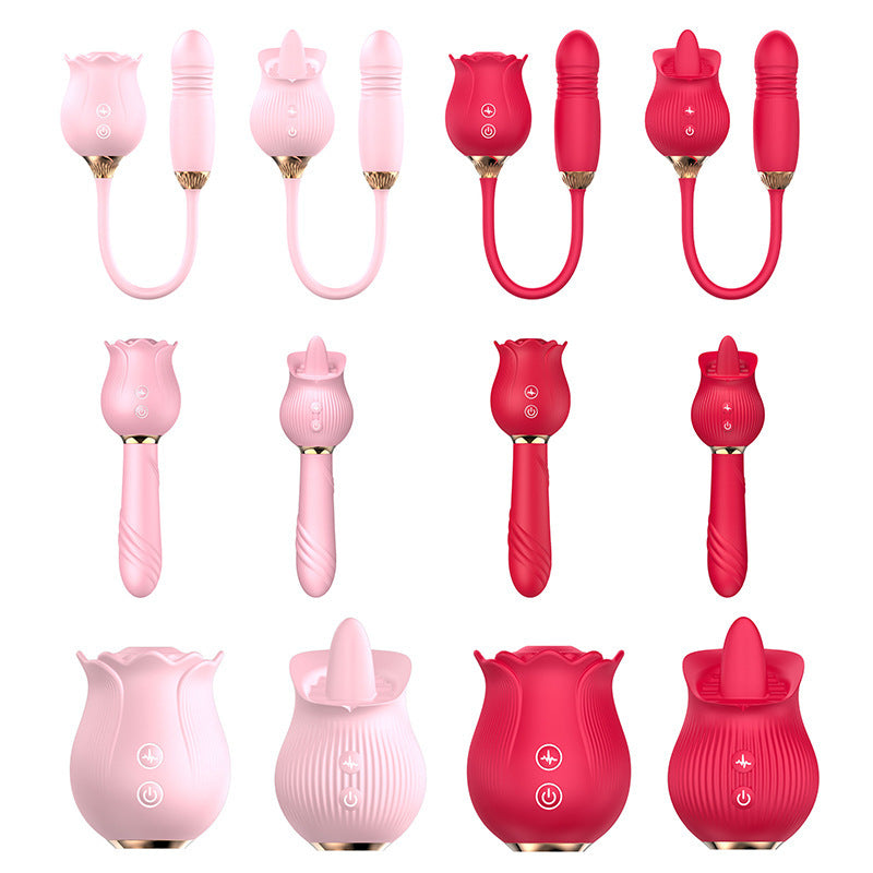 Rose Sucking Retractable Tongue Licking Vibrator for Women