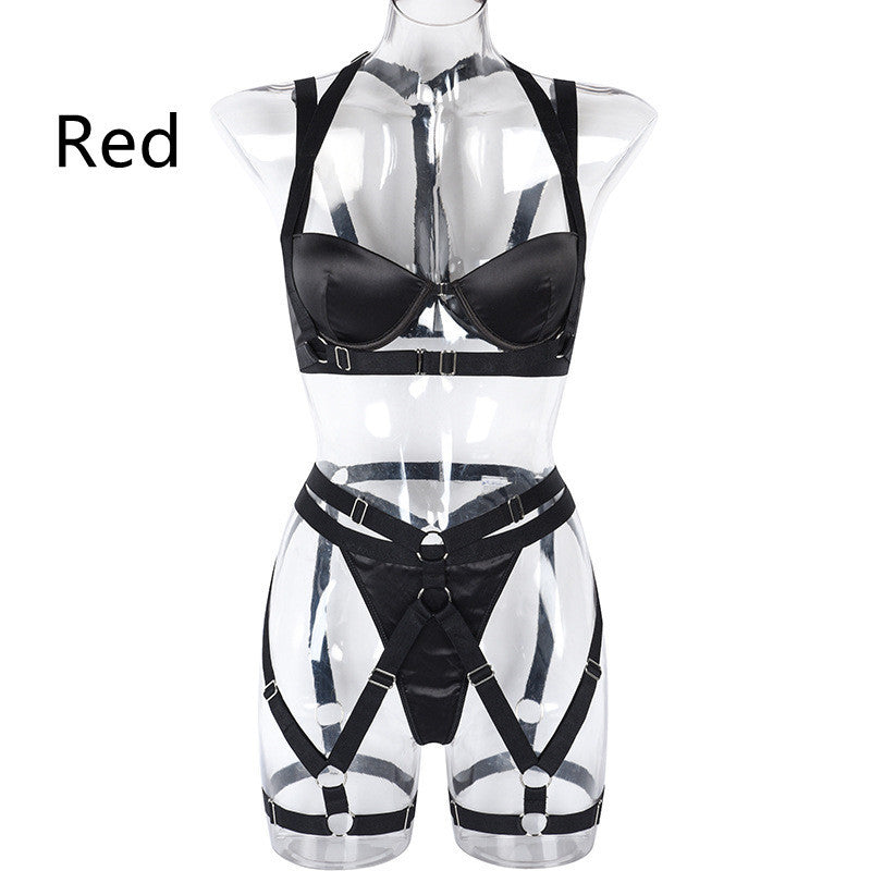 European & American Satin Bandage Lingerie Set – Black & Red, S-XL