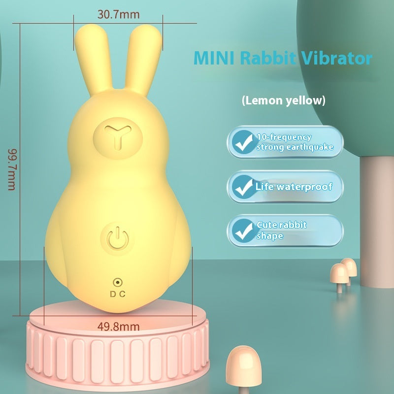 Mini lemon yellow rabbit-shaped vibrator, featuring 10 vibration frequencies, waterproof design, and a cute, playful form. This compact and discreet vibrator is perfect for delivering powerful sensations while maintaining a fun and charming aesthetic.