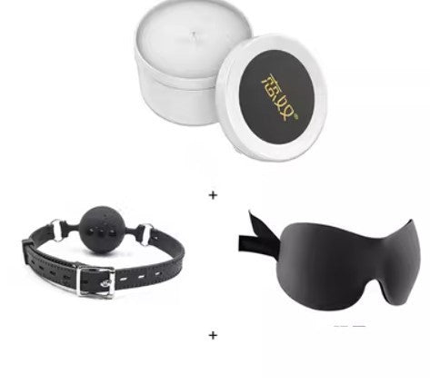 Bundle Forced Deep Throat Mouth Ball with Silicone Toys Set – Mouth Ball, Breast Clip, Eye Mask & Candle