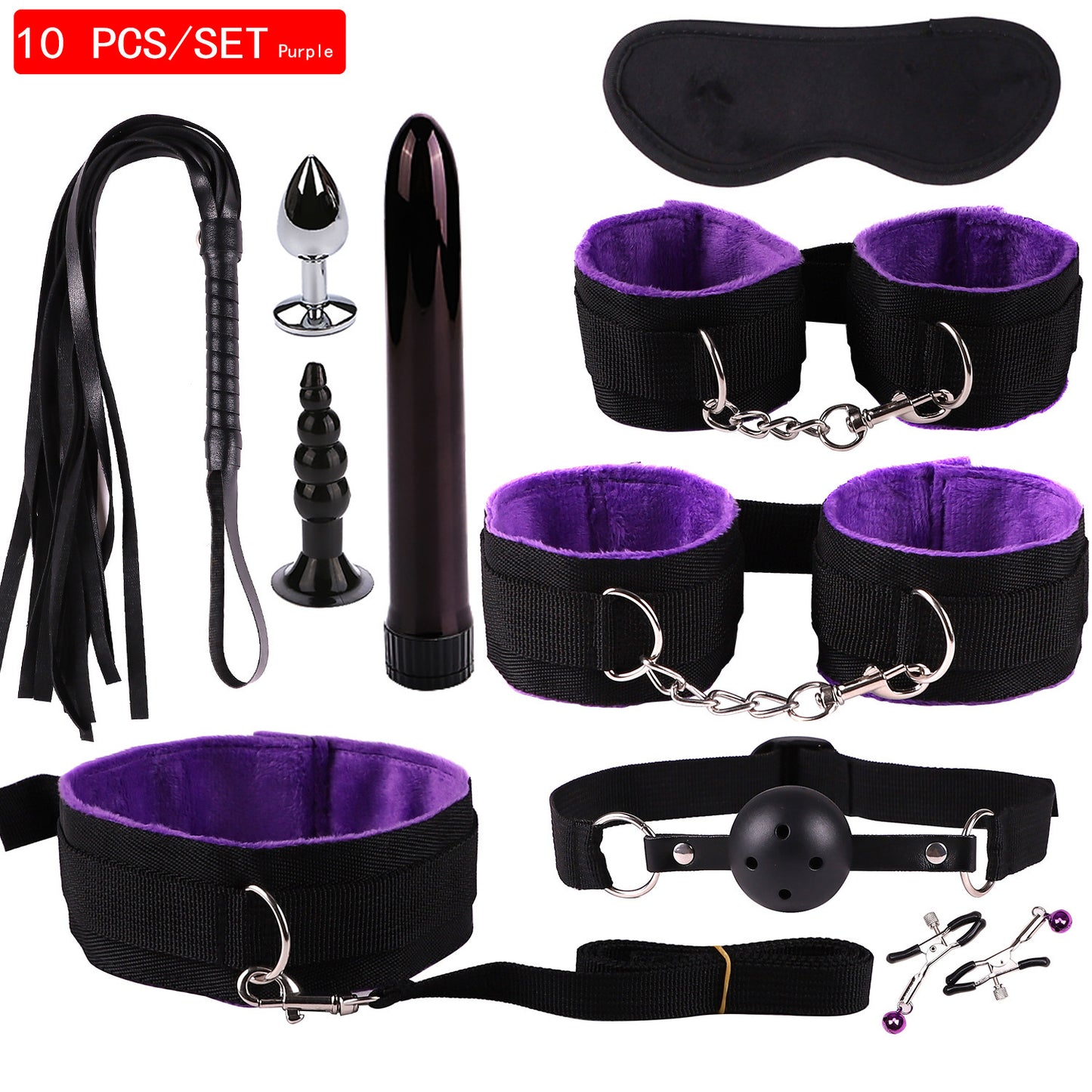 Plush Bondage Nylon Leather Suit Set | Ultimate 11-Piece BDSM Kit