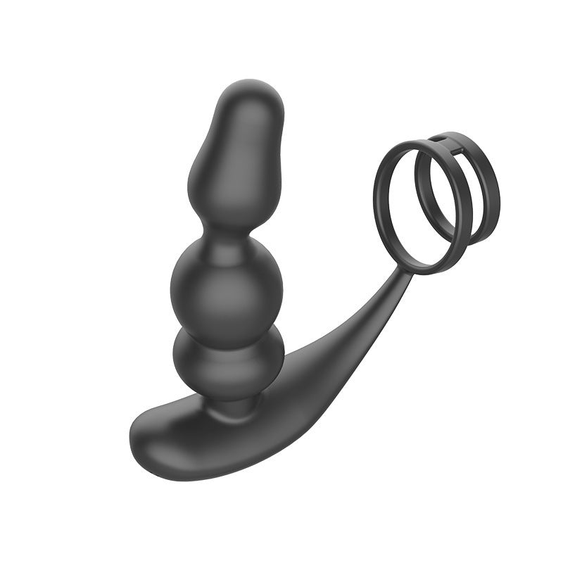 Wireless Remote Control Double Ring Rotating Prostate Massager – Black Silicone