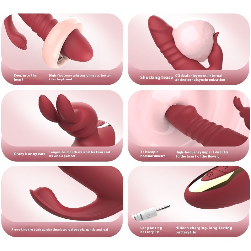 Double Shock Women's Vibrator - Multi-Function Electric Toy in Pink, Red, and Dark Green