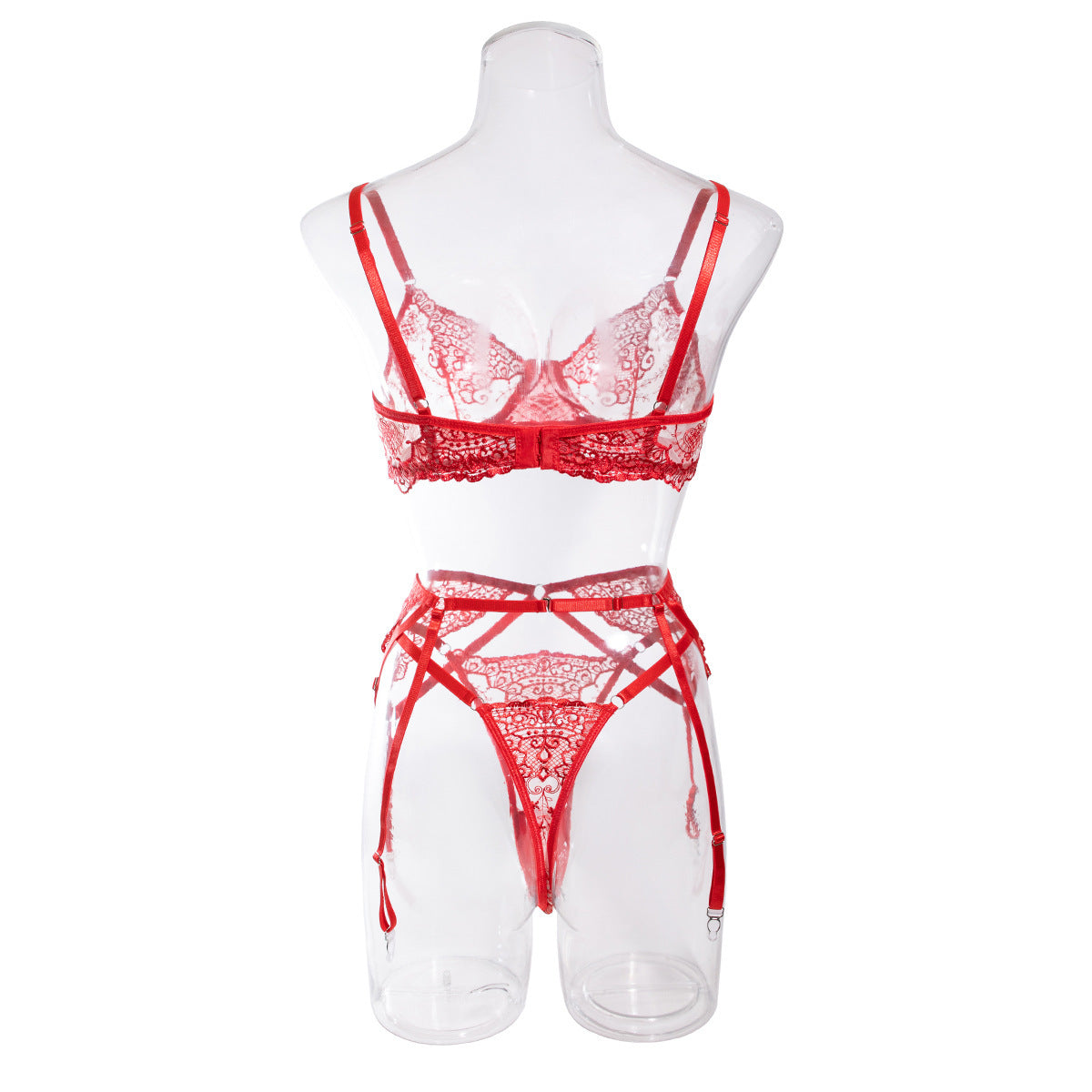 Christmas Red Machine Embroidery Three-Piece Underwear Set for Women