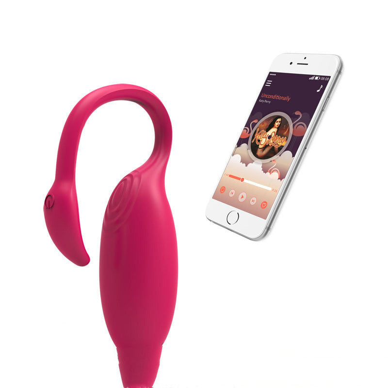 A sleek, hot pink sex toy designed for wearable, hands-free use is paired with a smartphone displaying its interactive app interface. This image highlights the device's ergonomic design and the app's user-friendly control features, perfect for enhancing the user's experience with customizable settings.