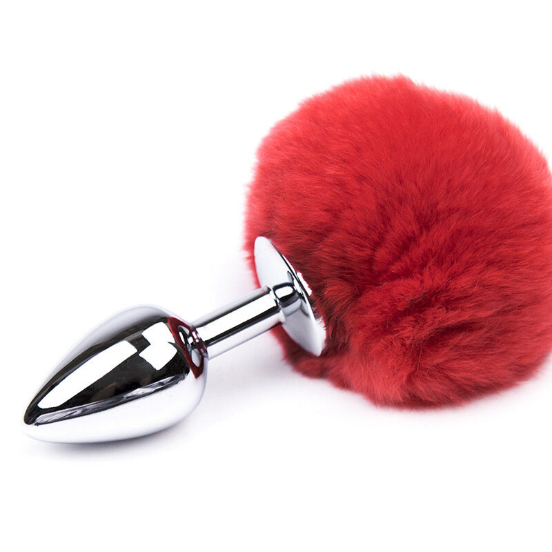 Rabbit Tail Metal Anal Plug – 3x7 cm for Women, Available in Black, Pink, White, Red