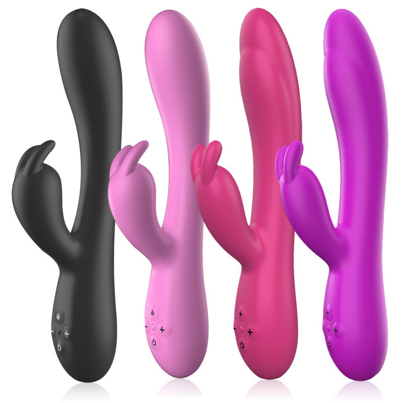 Double-Headed Vibrating Rabbit Warming Stick - G-Point Stimulation in Pink, Black, Rose, and Purple
