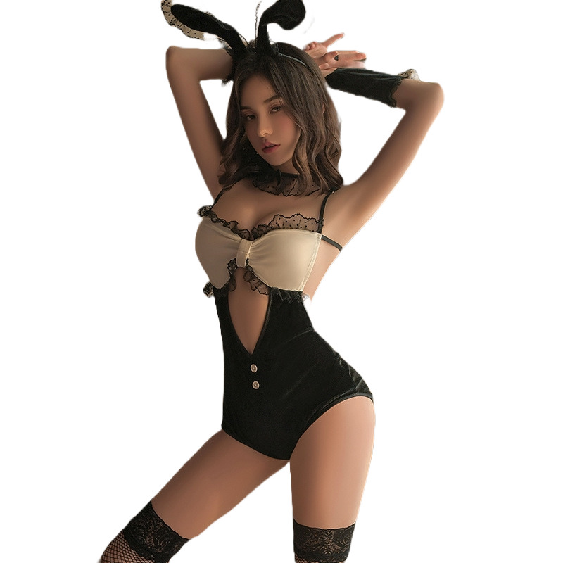 Bunny Costume Jumpsuit with Concealed Crotch Opening – Sexy Role-Playing Lingerie