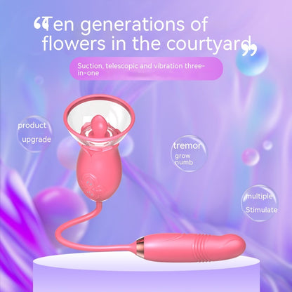 Manting Flower Rose Double-headed Sucking Tongue Licking Telescopic Vibration Device