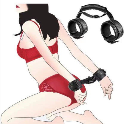 Black Leather Handcuffs – Bondage Training Toy for Adults