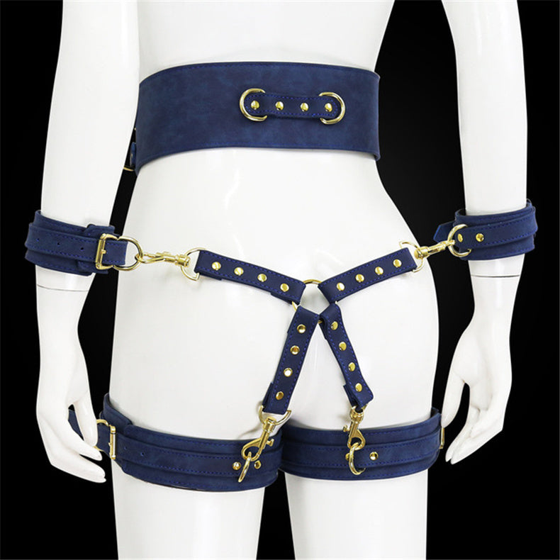 Leather Handcuffs and Leg Cuffs with Waist Restraint Belt – Versatile Restraint Set
