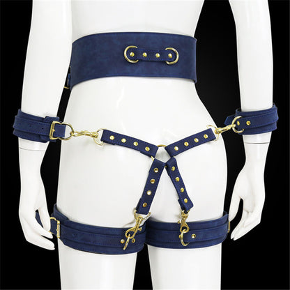 Leather Handcuffs and Leg Cuffs with Waist Restraint Belt – Versatile Restraint Set