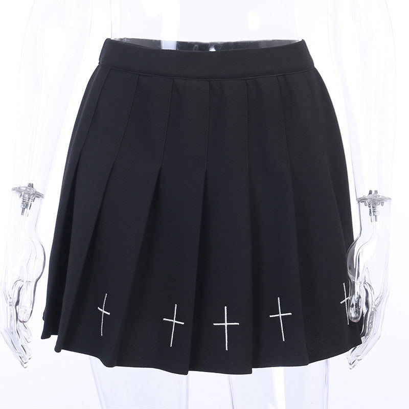 Dark Slim Pleated Skirt - Stylish and Versatile Polyester Blend Skirt