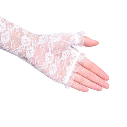 Driving Sunscreen Long Lace Gloves - Elegant Embroidered Split Finger Gloves for Women