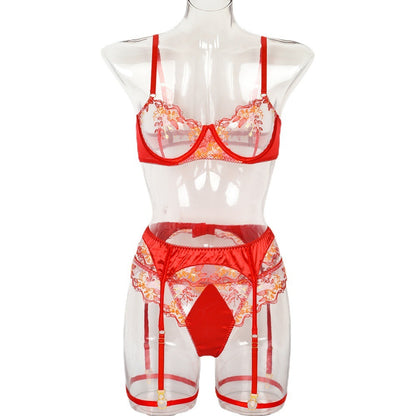 Red Satin Embroidery Patchwork Underwear – Christmas & New Year Lingerie