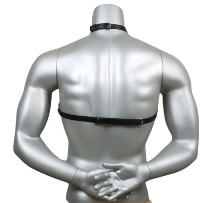 Men's Black Leather Body Chain - Fashionable Metal Chain for Casual Wear