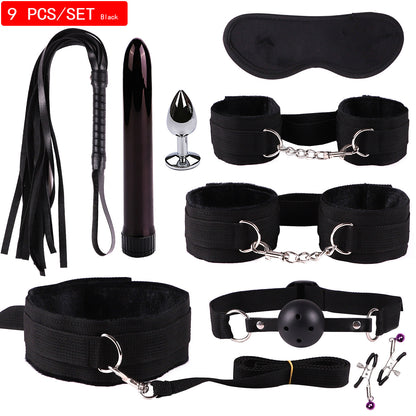 Plush Bondage Nylon Leather Suit Set | Ultimate 11-Piece BDSM Kit