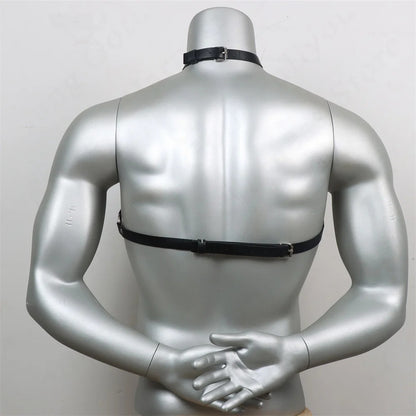 Men's Black Leather Body Chain - Fashionable Metal Chain for Casual Wear