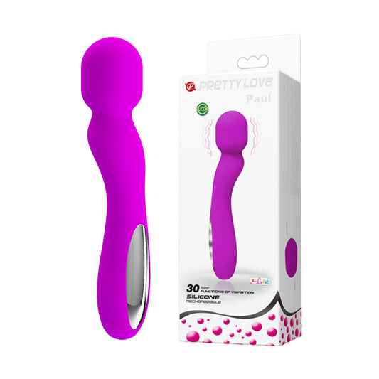 Experience the daring pleasure of 'Pretty Love Paul,' a vibrant pink vibrator displayed next to its packaging, which highlights 30 dynamic vibration functions. This seductive sex toy is designed for those who crave deep, thrilling sensations and a luxurious feel, perfect for igniting your wildest desires and exploring new realms of ecstasy.