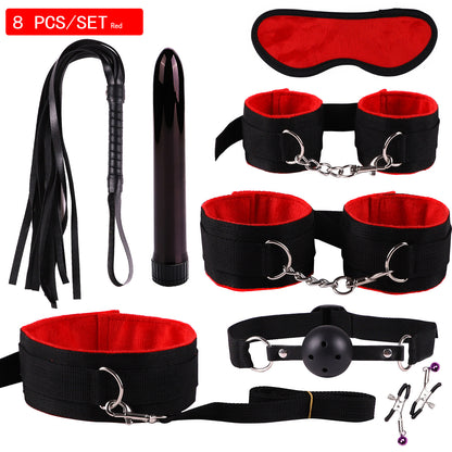 Plush Bondage Nylon Leather Suit Set | Ultimate 11-Piece BDSM Kit