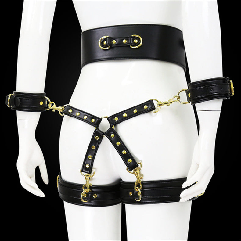 Leather Handcuffs and Leg Cuffs with Waist Restraint Belt – Versatile Restraint Set