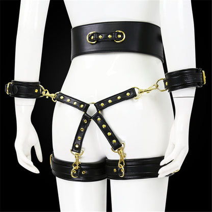 Leather Handcuffs and Leg Cuffs with Waist Restraint Belt – Versatile Restraint Set