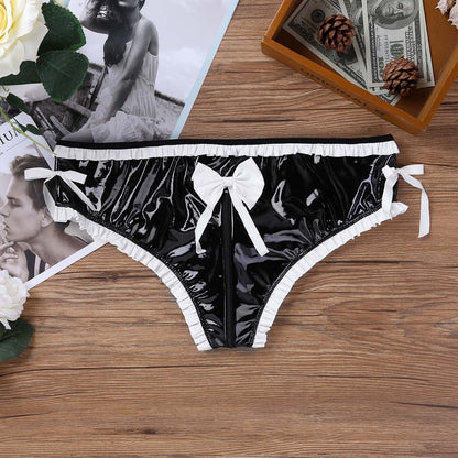 Maid Costume Cosplay Sissy Latex Underwear for Men - Black & Gray
