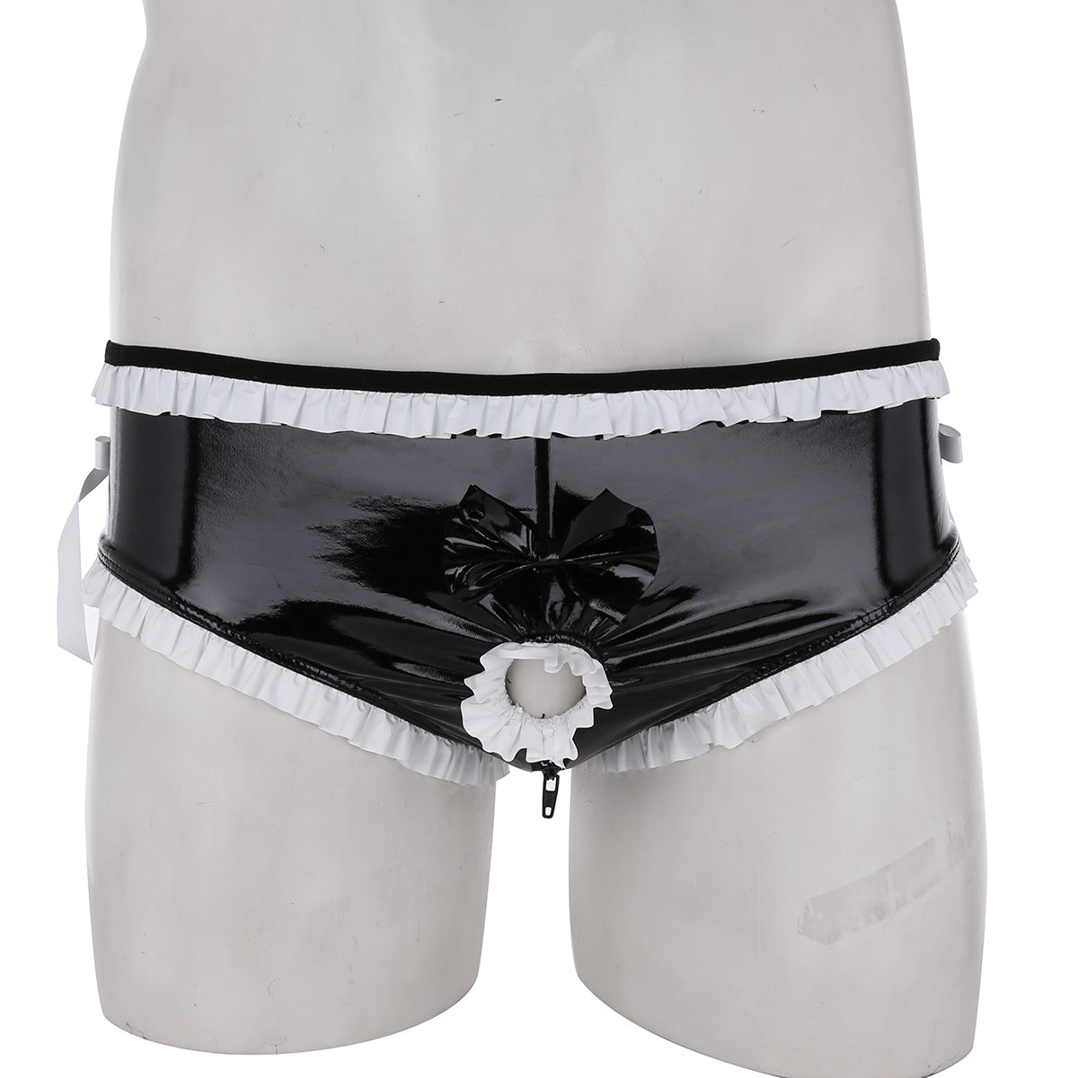 Maid Costume Cosplay Sissy Latex Underwear for Men - Black & Gray