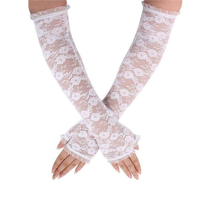 Driving Sunscreen Long Lace Gloves - Elegant Embroidered Split Finger Gloves for Women