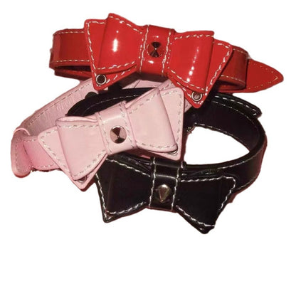 Adjustable Bow Choker Collar - Stylish Electroplated U-Shaped Necklace in Red, Black, and Pink