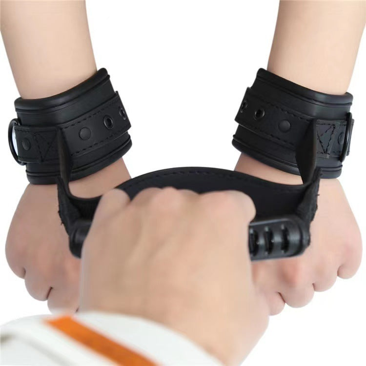 Black Leather Handcuffs – Bondage Training Toy for Adults