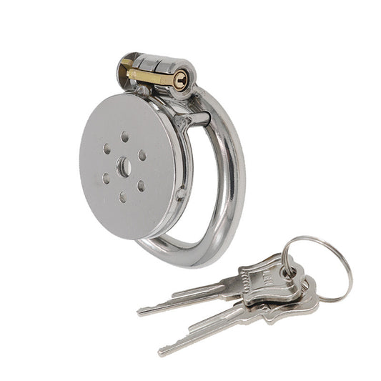 Stainless Steel Flat Round Hole Chastity Lock Cage – Adjustable Sizes for Secure Fit