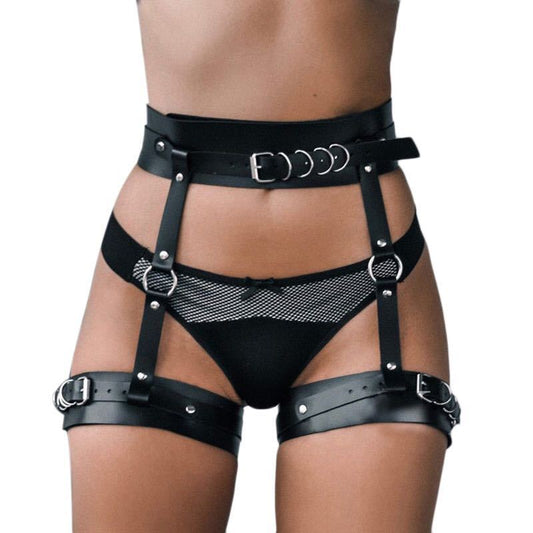 Black Leather Underwear and Waistband Set - Women’s Restraint Gear for Couples' Flirting