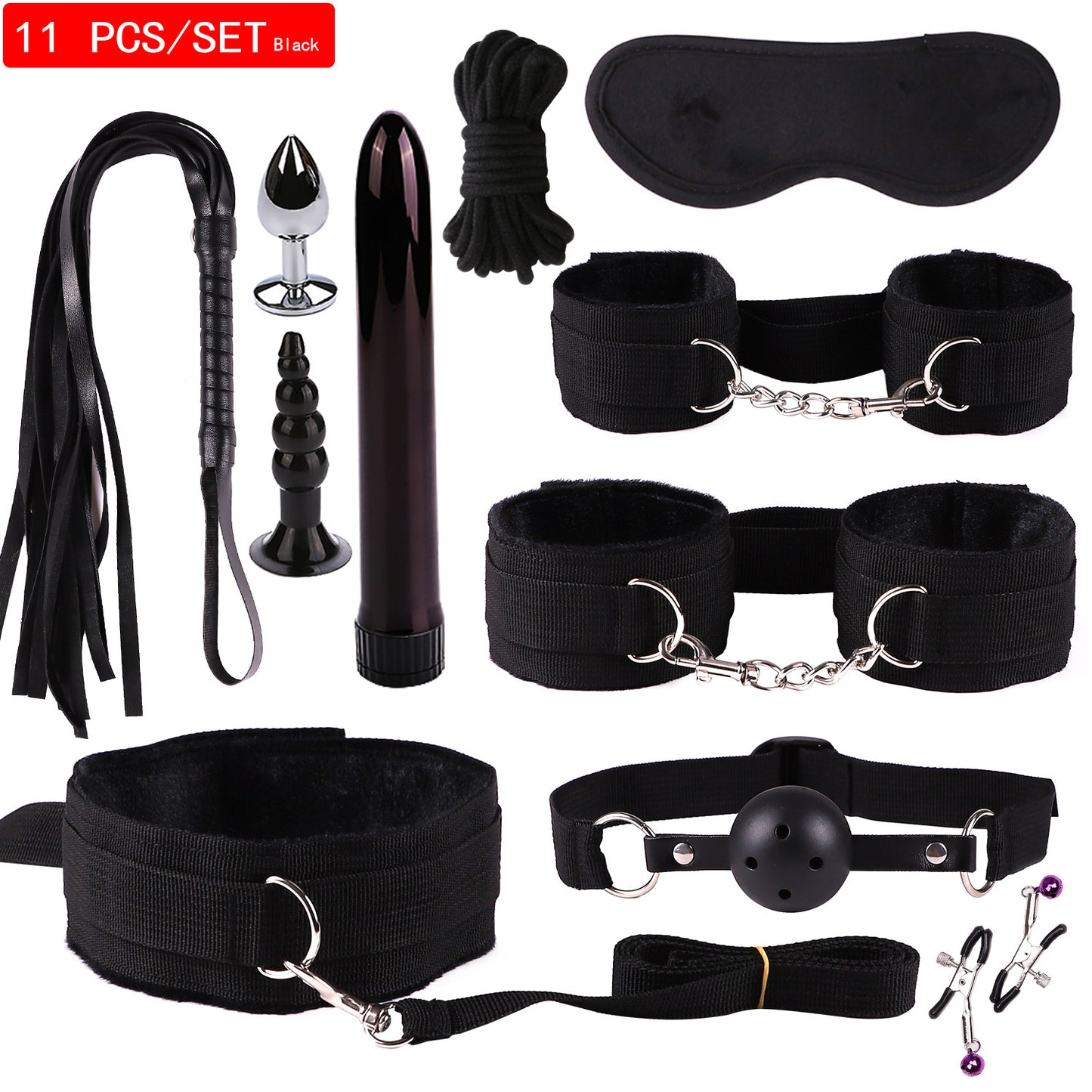 Plush Bondage Nylon Leather Suit Set | Ultimate 11-Piece BDSM Kit