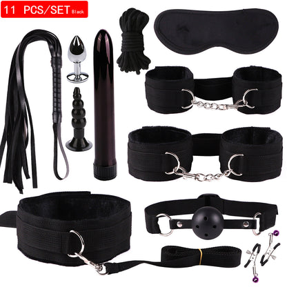 Plush Bondage Nylon Leather Suit Set | Ultimate 11-Piece BDSM Kit