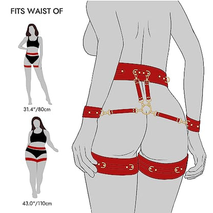 Sex Bondage BDSM Kit Restraints 6PCS Sets with Adjustable Handcuffs Ankle Cuff Thigh Cuffs Blindfold Cross Strap Waist Strap Adult SM Games Sex Toys for Men Women and Couples