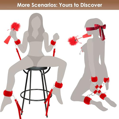Sex Bondage Restraints BDSM Toys Set 13PCS, Bed Restraints BDSM Kit incl Sex Straps Cuffs Paddle Blindfold Nipple Clamps, Bondage Gear & Accessories Adult Couples Sex Toys for Men Women Sex Games