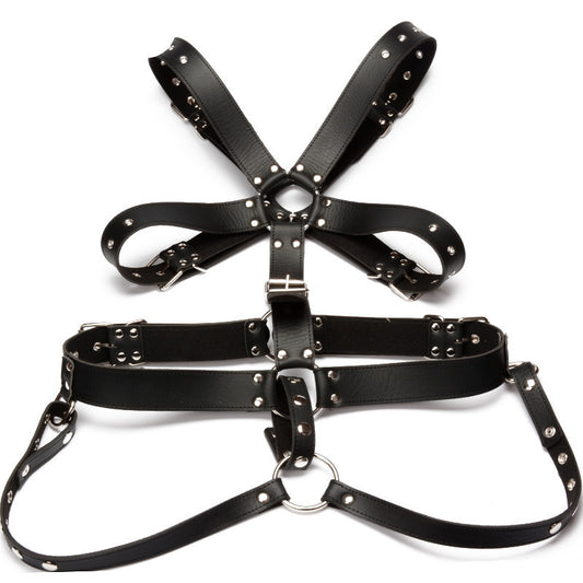 Seductive Black Bondage Erotic Clothing with Double-Sided Rivets