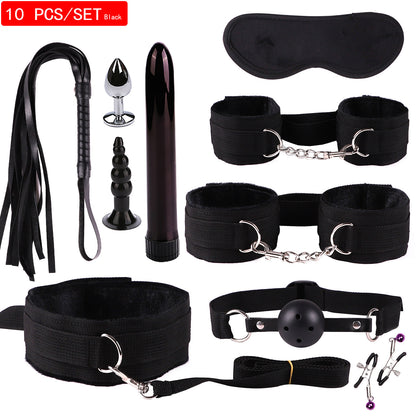 Plush Bondage Nylon Leather Suit Set | Ultimate 11-Piece BDSM Kit