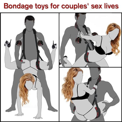 Sex Bondage BDSM Kit, Bed Restraints Set with Handcuffs Neck to Thigh/Ankle, Adjustable Leg Straps&Handcuffs for SM Adult Couples Game Play, Sex Toy for Women Beginner Leg Straps Tie Set Rope