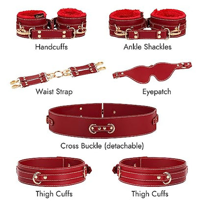 Sex Bondage BDSM Kit Restraints 6PCS Sets with Adjustable Handcuffs Ankle Cuff Thigh Cuffs Blindfold Cross Strap Waist Strap Adult SM Games Sex Toys for Men Women and Couples