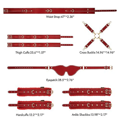 Sex Bondage BDSM Kit Restraints 6PCS Sets with Adjustable Handcuffs Ankle Cuff Thigh Cuffs Blindfold Cross Strap Waist Strap Adult SM Games Sex Toys for Men Women and Couples