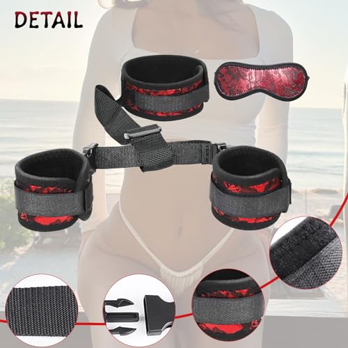 BDSM Neck to Wrist Restraints Bondage Set - Behind Back Handcuffs Collar with Blindfold Adjustable Bondage Set Bed SM Games Play Sex Toys for Couples