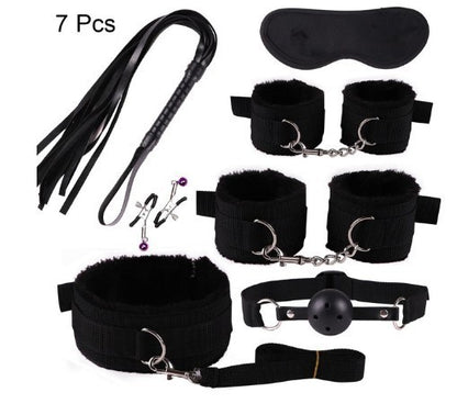 7-Piece & 8-Piece Plush Bondage Training Set - Nylon Discipline Toys in Various Colors
