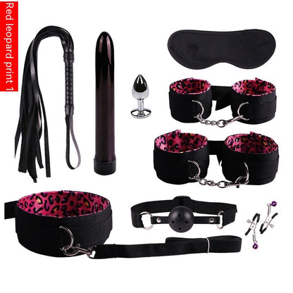 Plush Bondage Nylon Leather Suit Set | Ultimate 11-Piece BDSM Kit