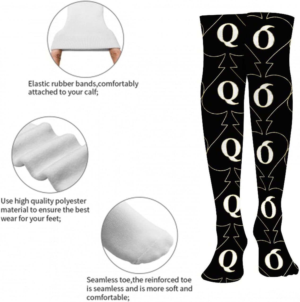 RIMENCH Cushioned Crew Socks for Teens Girls Ladies Womens - Golden Queen Of Spades Black Art Compression Sock Novelty Socks for Gym, Football, Trekking, Fashion Athletic Hiking Socks