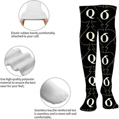 RIMENCH Cushioned Crew Socks for Teens Girls Ladies Womens - Golden Queen Of Spades Black Art Compression Sock Novelty Socks for Gym, Football, Trekking, Fashion Athletic Hiking Socks
